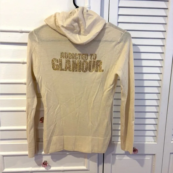 e.vil Cream Cashmere hoodie with crystal burnout Size XS/S - Picture 2 of 4